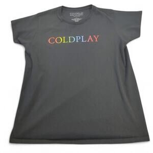 Coldplay Music of the Spheres World Tour 2022 Concert T-Shirt Black Rainbow L